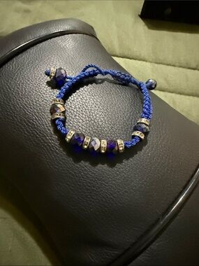 Adjustable Royal Blue Braided Bead Bracelet with Gold Accents